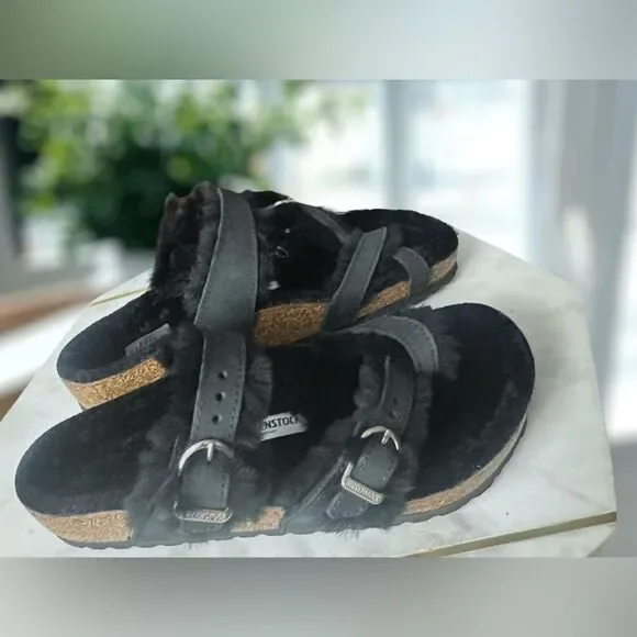 Birkenstock Mayari Shearling Oiled Leather Sandals Size 38 - Picture 14 of 16